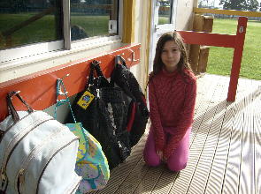 Kim with her school bag
